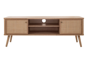 New Pacific Direct Thelma 59.5" Rattan Tv Stand - Modern Nordic Design With Adjustable Shelf & Natural Oak Finish Natural Oak  1340015-npd