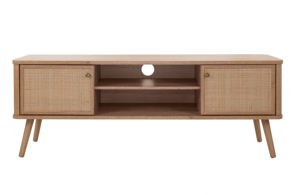 New Pacific Direct Thelma 59.5" Rattan Tv Stand - Modern Nordic Design With Adjustable Shelf & Natural Oak Finish Natural Oak  1340015-npd