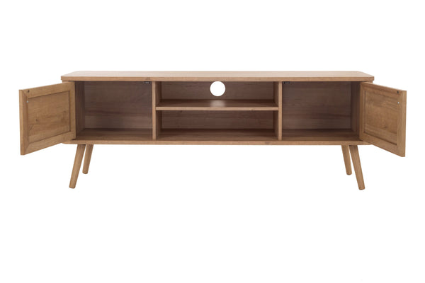 New Pacific Direct Thelma 59.5" Rattan Tv Stand - Modern Nordic Design With Adjustable Shelf & Natural Oak Finish Natural Oak  1340015-npd