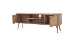 New Pacific Direct Thelma 59.5" Rattan Tv Stand - Modern Nordic Design With Adjustable Shelf & Natural Oak Finish Natural Oak  1340015-npd
