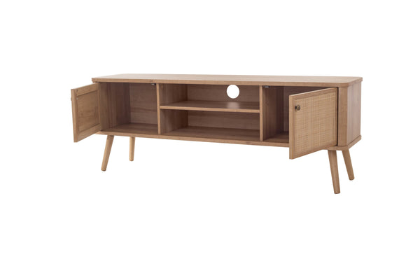 New Pacific Direct Thelma 59.5" Rattan Tv Stand - Modern Nordic Design With Adjustable Shelf & Natural Oak Finish Natural Oak  1340015-npd