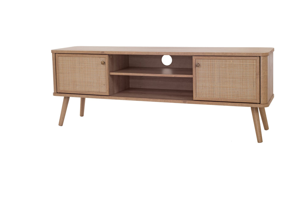 New Pacific Direct Thelma 59.5" Rattan Tv Stand - Modern Nordic Design With Adjustable Shelf & Natural Oak Finish Natural Oak  1340015-npd