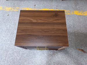 Walnut-Colored Two Drawer Nightstand with Pine Legs and Metal Hardware for Modern Bedrooms