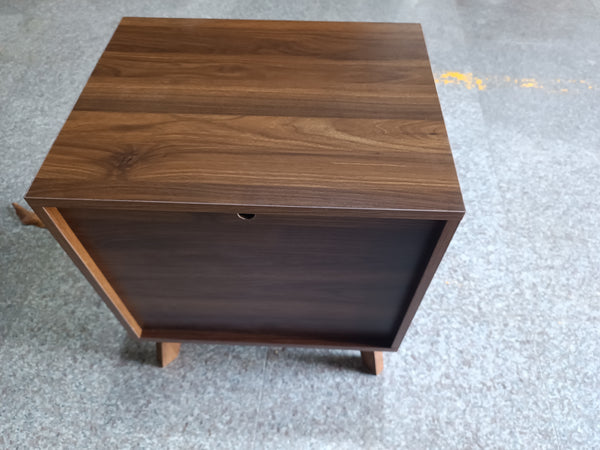 Walnut-Colored Two Drawer Nightstand with Pine Legs and Metal Hardware for Modern Bedrooms