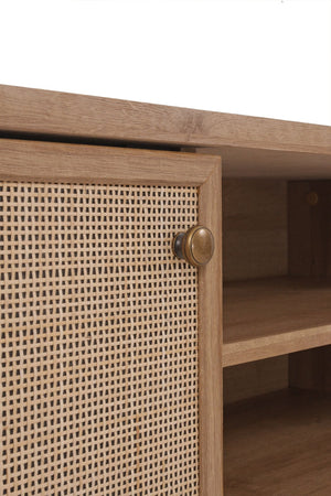 New Pacific Direct Thelma 59.5" Rattan Tv Stand - Modern Nordic Design With Adjustable Shelf & Natural Oak Finish Natural Oak  1340015-npd