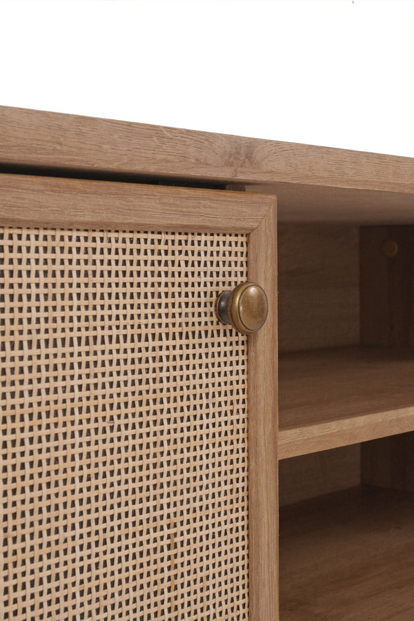 New Pacific Direct Thelma 59.5" Rattan Tv Stand - Modern Nordic Design With Adjustable Shelf & Natural Oak Finish Natural Oak  1340015-npd