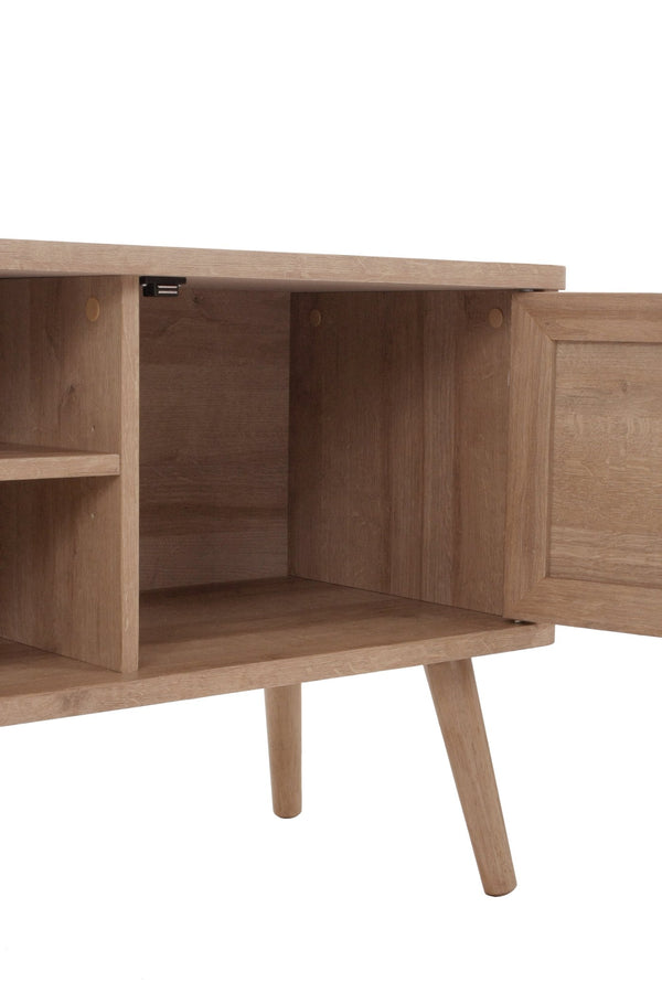 New Pacific Direct Thelma 59.5" Rattan Tv Stand - Modern Nordic Design With Adjustable Shelf & Natural Oak Finish Natural Oak  1340015-npd