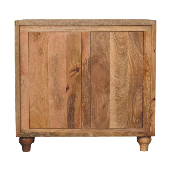 Artisan Solid Mango Wood Cabinet with Woven Rattan Doors Oak Finish Storage