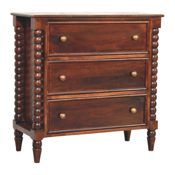 Solid Wood Barclay 3 Drawer Chest In Winewood Oak Finish