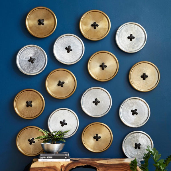 Phillips Collection Button Shaped Hammered Brass Metal Wall Sculpture Accent Piece for Modern Interiors IN97495
