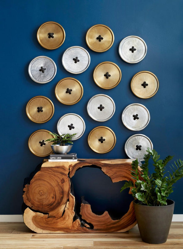 Phillips Collection Button Shaped Hammered Brass Metal Wall Sculpture Accent Piece for Modern Interiors IN97495