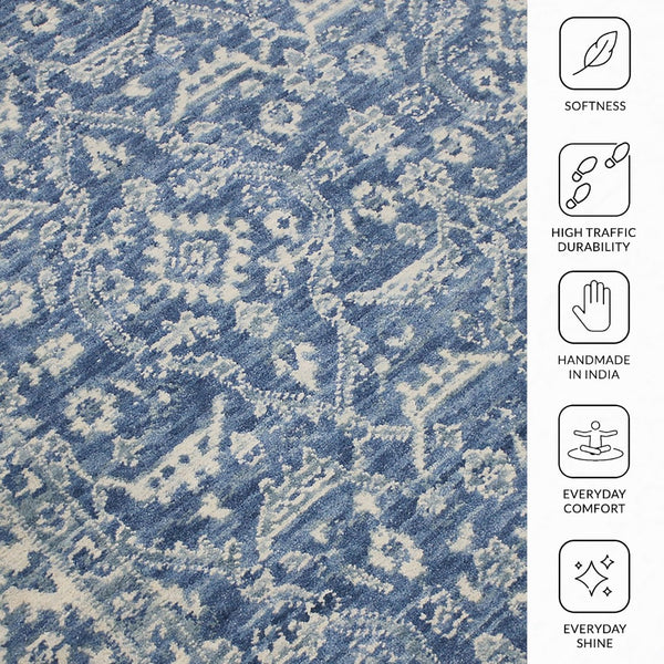 Amer Rugs Inara Hand-woven Area Rug Crafted From New Zealand Wool And Art Silk For Timeless Elegance Denim Blue Wool, Viscose Ina90912