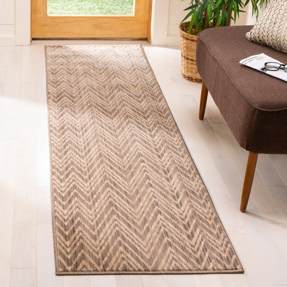 Safavieh Infinity Contemporary Chevron Runner Rug - Durable Polyester, Elegant Design For Hallways & Homes Beige ,Taupe Polyester Inf588v-28