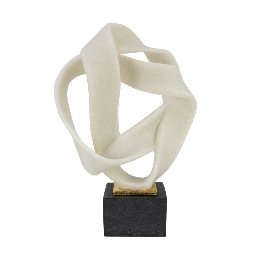 Zeugma Infinity Loop Sculpture - Elegant White Marble Finish With Dark Grey Base, Unique Home Décor Piece   Cf1200034-x601
