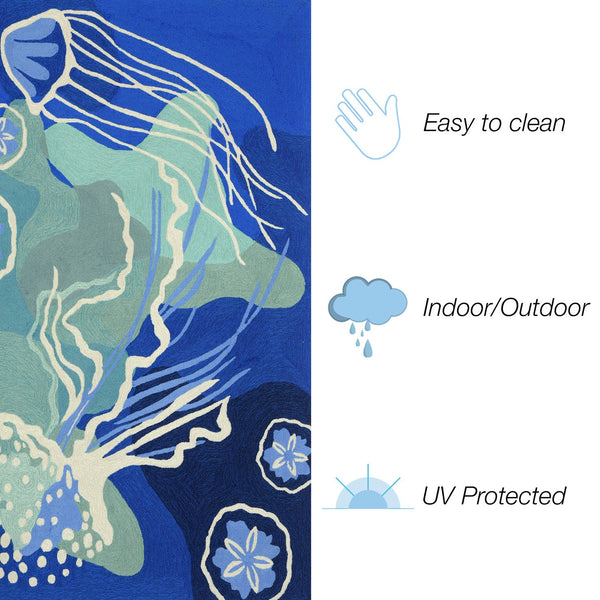 Trans Ocean Liora Manne Capri Jelly Fish Indoor/Outdoor Area Rug - Vibrant Coastal Design For Any Space Blue Polyester,Acrylic Capr8166504