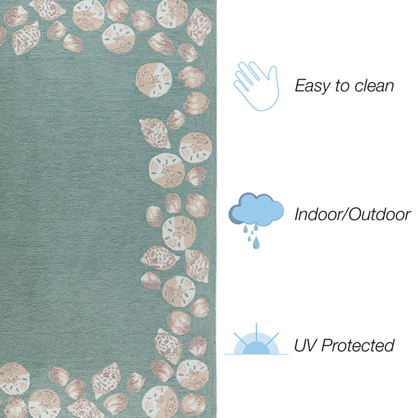 Trans Ocean Liora Manne Capri Seashell Border Handmade Area Rug – Durable Coastal Design For Indoor/Outdoor Spaces Blue Polyester,Acrylic Capr8172304