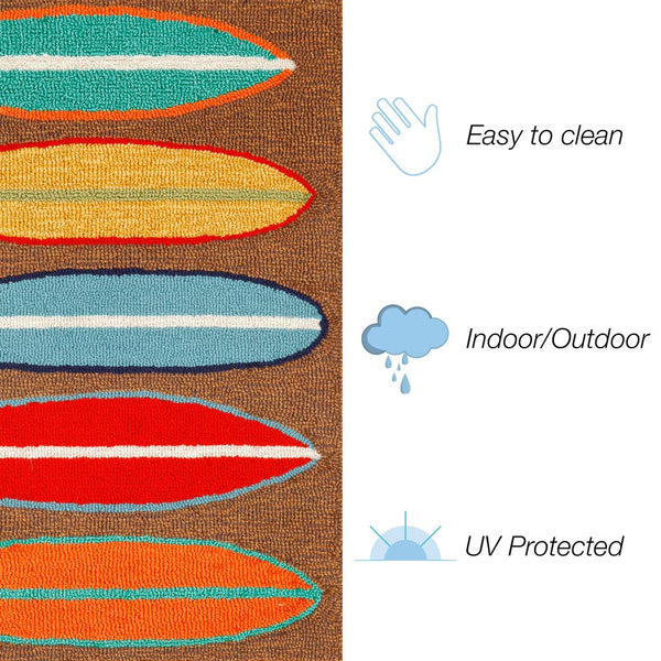 Trans Ocean Liora Manne Frontporch Surfboards Indoor/Outdoor Mat - Coastal Style Rug For Beach Lovers' Homes Brown Polyester,Acrylic Ftp23140619