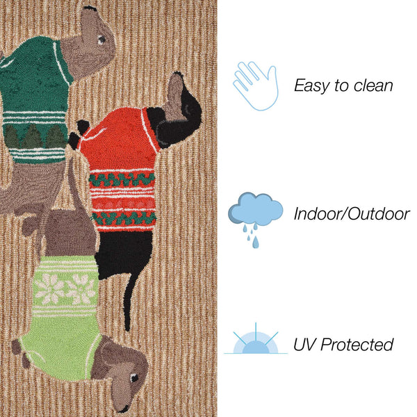 Trans Ocean Liora Manne Frontporch Holiday Hounds Area Rug – Charming Dachshunds In Vibrant Christmas Sweaters Natural Polyester,Acrylic Ftp23156612