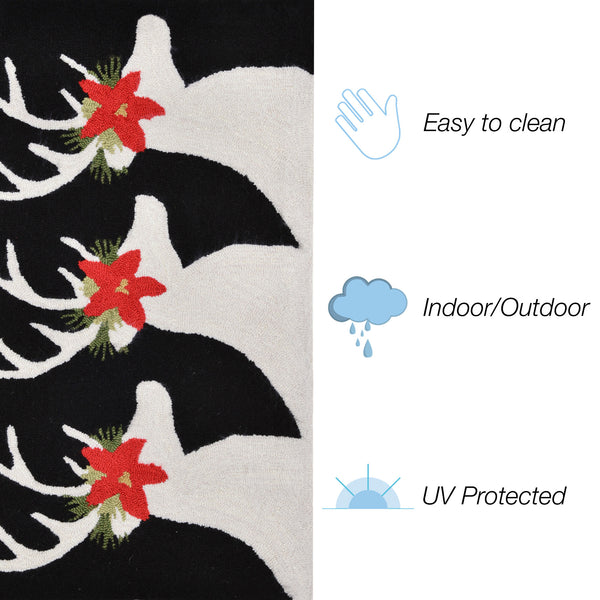 Trans Ocean Liora Manne Festive Reindeer Indoor/Outdoor Handmade Pillow - Geometric Winter Home Accent Decor Black Polyester,Acrylic Ftp23181848