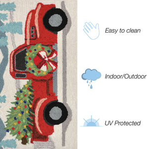 Trans Ocean Liora Manne Joy Ride Indoor/Outdoor Mat - Cheerful Holiday Pickup Truck Design For All Spaces Grey Polyester,Acrylic Ftp12184047