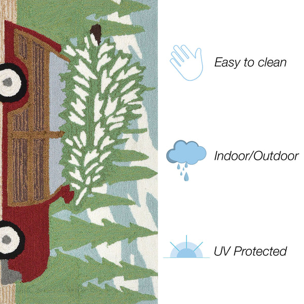 Trans Ocean Liora Manne Frontporch Woody Wonderland Holiday Mat - Whimsical Tree-cutting Scene For Home Décor Green Polyester,Acrylic Ftp34185316