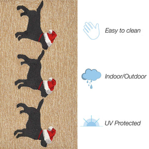 Trans Ocean Liora Manne Frontporch Whimsical Christmas Mat Featuring Three Dogs In Santa Hats For Festive Decor Natural Polyester,Acrylic Ftp23185712