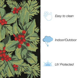 Trans Ocean Liora Manne Frontporch Hollyberries Indoor/Outdoor Rug - Festive Botanical Design For Your Home Black Polyester,Acrylic Ftp34241948