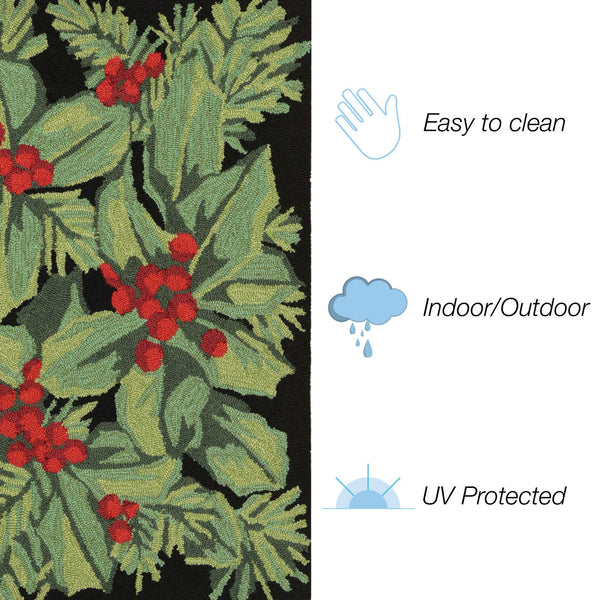 Trans Ocean Liora Manne Frontporch Hollyberries Indoor/Outdoor Rug - Festive Botanical Design For Your Home Black Polyester,Acrylic Ftp34241948