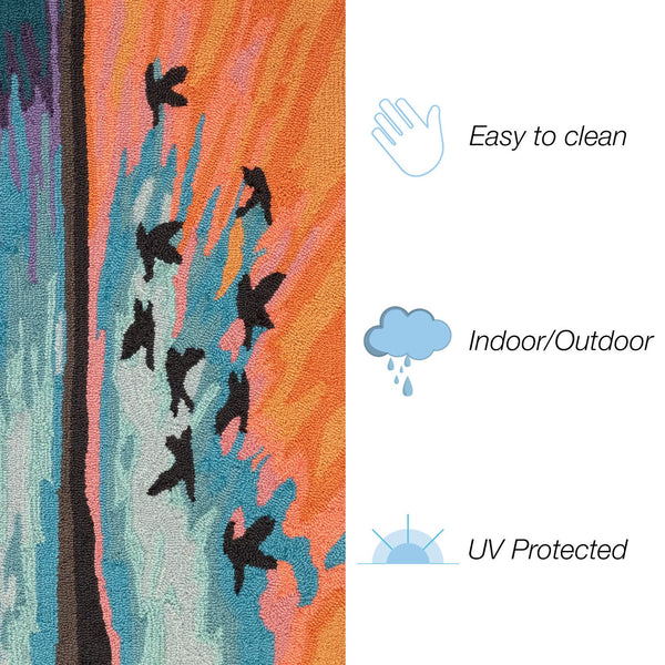 Trans Ocean Liora Frontporch Flock Indoor/Outdoor Rug - Whimsical Bird Design For A Charming Home Accent Blue Polyester,Acrylic Ftp34457203