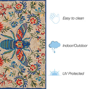 Trans Ocean Liora Manne Frontporch Flora Bee Indoor/Outdoor Rug - Vibrant Garden Design With Queen Bee Artistry Natural Polyester,Acrylic Ftp34463822