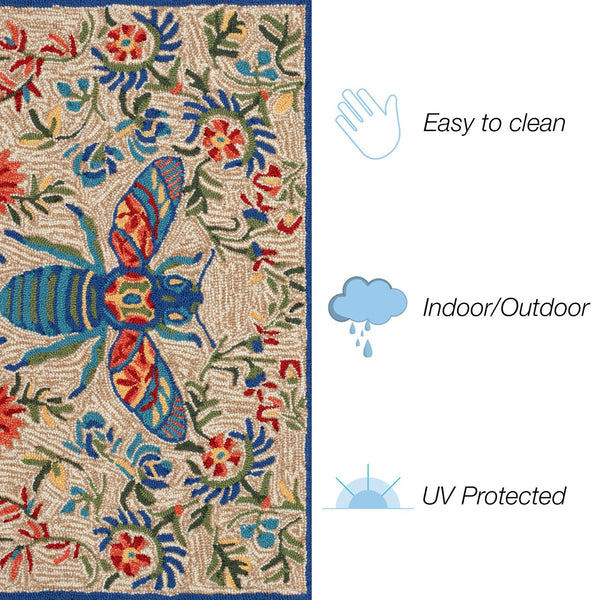 Trans Ocean Liora Manne Frontporch Flora Bee Indoor/Outdoor Rug - Vibrant Garden Design With Queen Bee Artistry Natural Polyester,Acrylic Ftp34463822