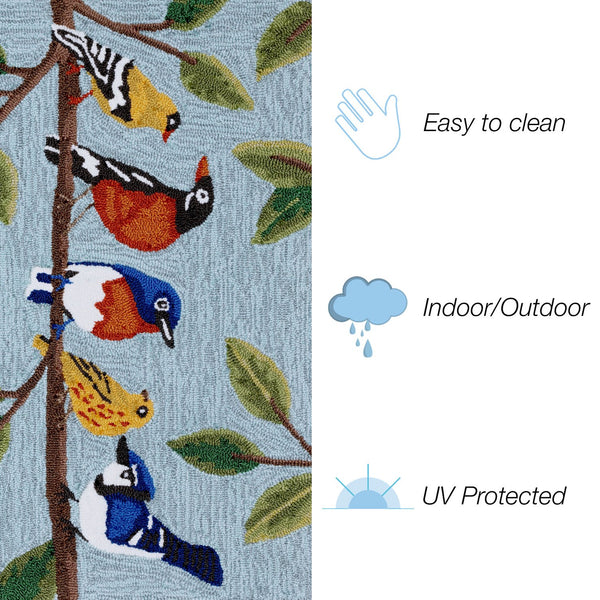 Trans Ocean Liora Manne Frontporch Indoor/Outdoor Rug - Charming Birds On Branch Design For Any Space Blue Polyester,Acrylic Ftp23467103
