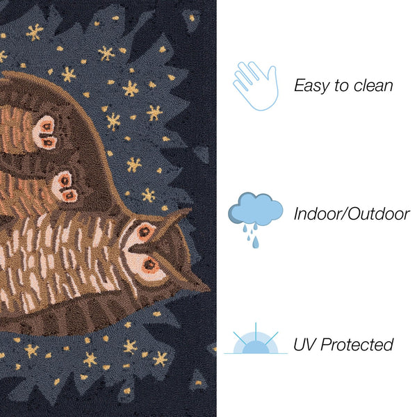 Trans Ocean Liora Manne Frontporch Owl Family Indoor/Outdoor Mat – Cozy Graphic Rug With Charming Night Scene Navy Polyester,Acrylic Ftp23467333