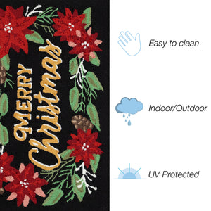 Trans Ocean Liora Manne Merry Christmas Indoor/Outdoor Mat With Festive Poinsettia Design For Holiday Cheer Black Polyester,Acrylic Ftp23469748