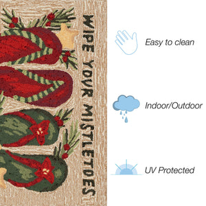 Trans Ocean Liora Manne Frontporch Mistletoes Indoor/Outdoor Mat With Festive Flip Flops And Greenery Design Natural Polyester,Acrylic Ftp34469812