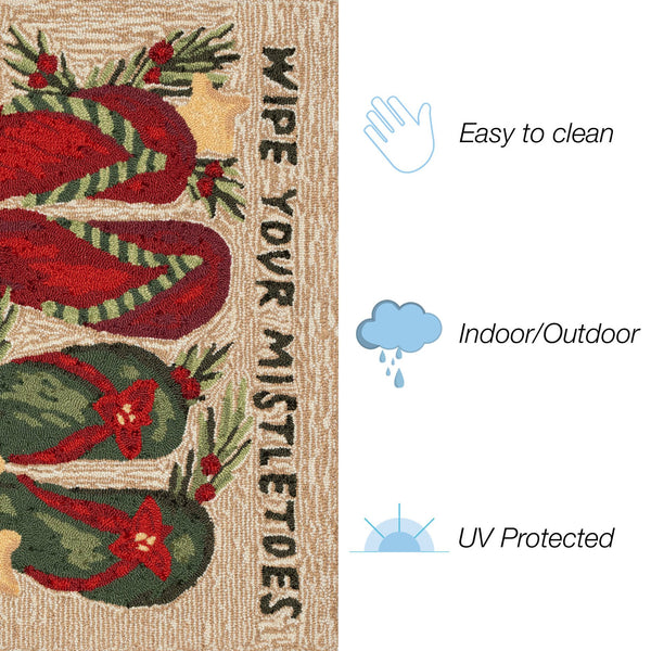 Trans Ocean Liora Manne Frontporch Mistletoes Indoor/Outdoor Mat With Festive Flip Flops And Greenery Design Natural Polyester,Acrylic Ftp34469812