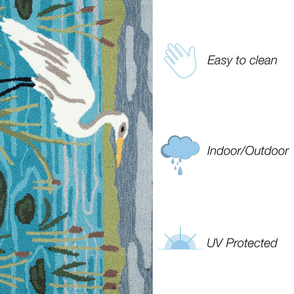 Trans Ocean Liora Manne Frontporch Egret Indoor/Outdoor Mat - Durable, Hand-tufted Rug With Marsh Scene Design Blue Polyester,Acrylic Ftp23472403