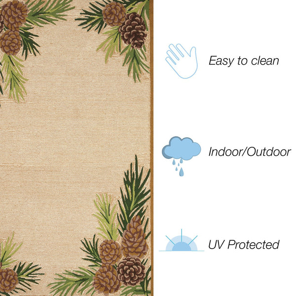 Trans Ocean Liora Manne Ravella Forest Border Indoor/Outdoor Area Rug - Botanical Pinecone Design For Any Space Natural Polypropylene,Acrylic Rvl46230712