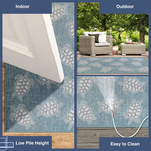 Trans Ocean Liora Manne Carmel Coastal Turtle Indoor/Outdoor Area Rug - Vibrant Beach Style For Any Space Blue Polypropylene,Polyester Cred8841304