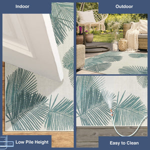 Trans Ocean Liora Manne Carmel Palm Indoor/Outdoor Area Rug – Tropical Botanical Leaf Design For Any Space Blue Polypropylene,Polyester Cre69843904