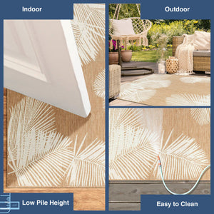 Trans Ocean Liora Manne Carmel Palm Indoor/Outdoor Area Rug – Tropical Botanical Leaf Design For Any Space Beige Polypropylene,Polyester Cres8843912