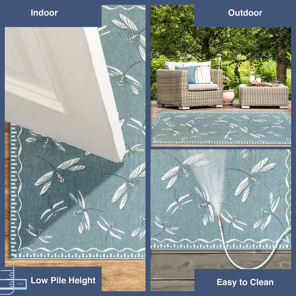 Trans Ocean Liora Manne Carmel Dragonfly Indoor/Outdoor Area Rug – Vibrant Nature Design For Stylish Spaces Blue Polypropylene,Polyester Crer8844004