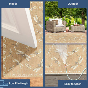Trans Ocean Liora Manne Carmel Dragonfly Indoor/Outdoor Area Rug – Vibrant Nature Design For Stylish Spaces Beige Polypropylene,Polyester Crer5844022