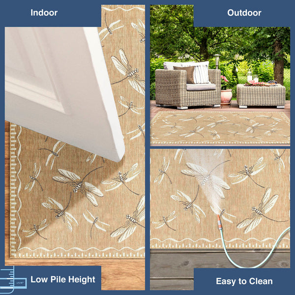 Trans Ocean Liora Manne Carmel Dragonfly Indoor/Outdoor Area Rug – Vibrant Nature Design For Stylish Spaces Beige Polypropylene,Polyester Crer5844022