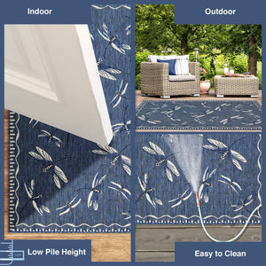 Trans Ocean Liora Manne Carmel Dragonfly Indoor/Outdoor Area Rug – Vibrant Nature Design For Stylish Spaces Navy Polypropylene,Polyester Crer5844033