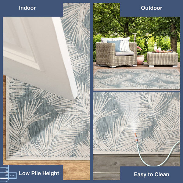 Trans Ocean Liora Manne Carmel Fronds Botanical Indoor/Outdoor Area Rug - Elegant Transitional Design For Any Space Blue Polypropylene,Polyester Cre69847404