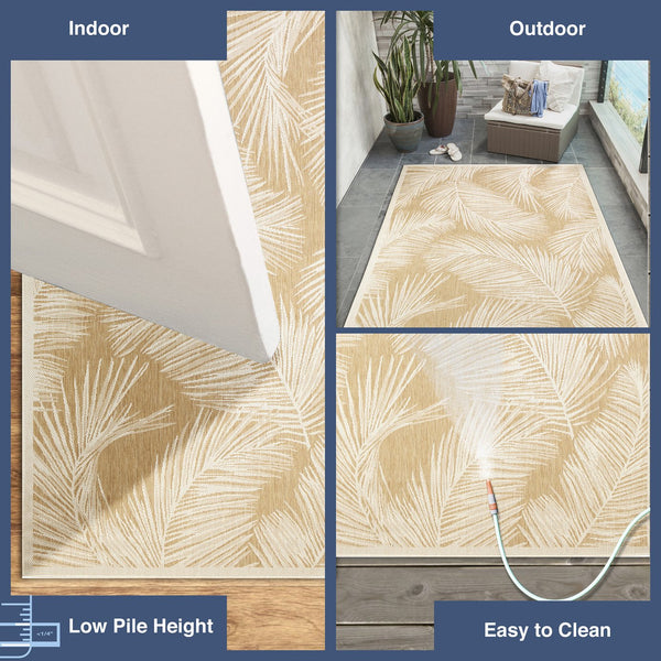 Trans Ocean Liora Manne Carmel Fronds Botanical Indoor/Outdoor Area Rug - Elegant Transitional Design For Any Space Beige Polypropylene,Polyester Cres8847412