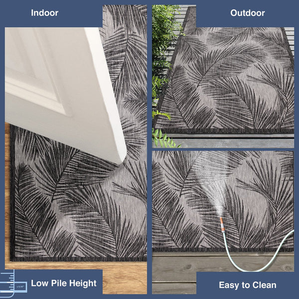 Trans Ocean Liora Manne Carmel Fronds Botanical Indoor/Outdoor Area Rug - Elegant Transitional Design For Any Space Black Polypropylene,Polyester Cre45847448