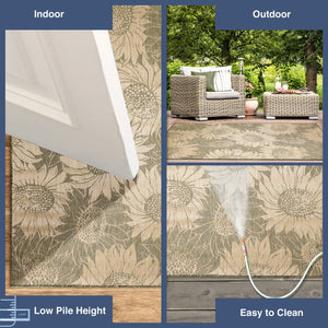 Trans Ocean Liora Manne Carmel Sunflower Field Area Rug - Transitional Botanical Design For Indoor & Outdoor Spaces Green Polypropylene,Polyester Cred8848306