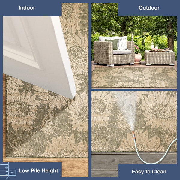 Trans Ocean Liora Manne Carmel Sunflower Field Area Rug - Transitional Botanical Design For Indoor & Outdoor Spaces Green Polypropylene,Polyester Cred8848306